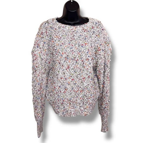 Size 6 Shein Light Grey Colorful Knit Sweater Long Sleeve Rainbow Fuzzy Knit - Picture 1 of 13